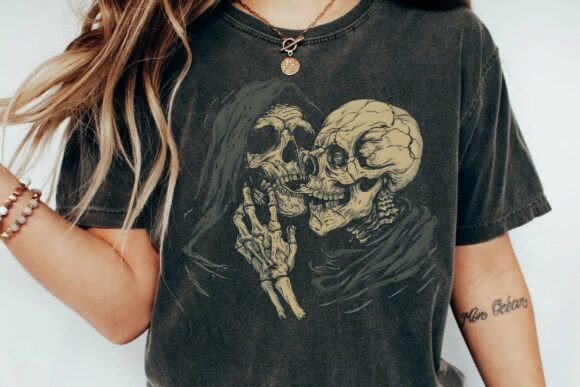 Download Vintage Skeleton Lovers Eternal Kiss Gothic Romantic Skull Art Png - Kiss Collection