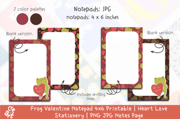 Download Frog Valentine Notepad 4x6 Printable - Printable Collection