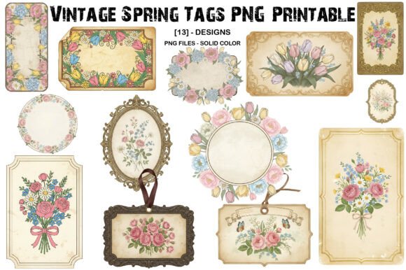 Download Vintage Spring Tags PNG Printable - Printable Collection